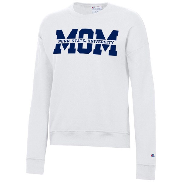 white women's crew neck sweatshirt with Penn State University Mom